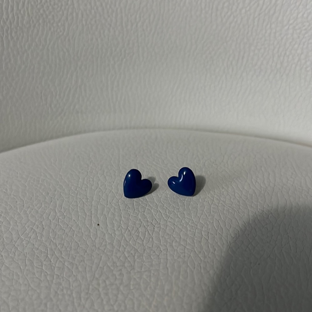 blue heart front with a silver back earrings